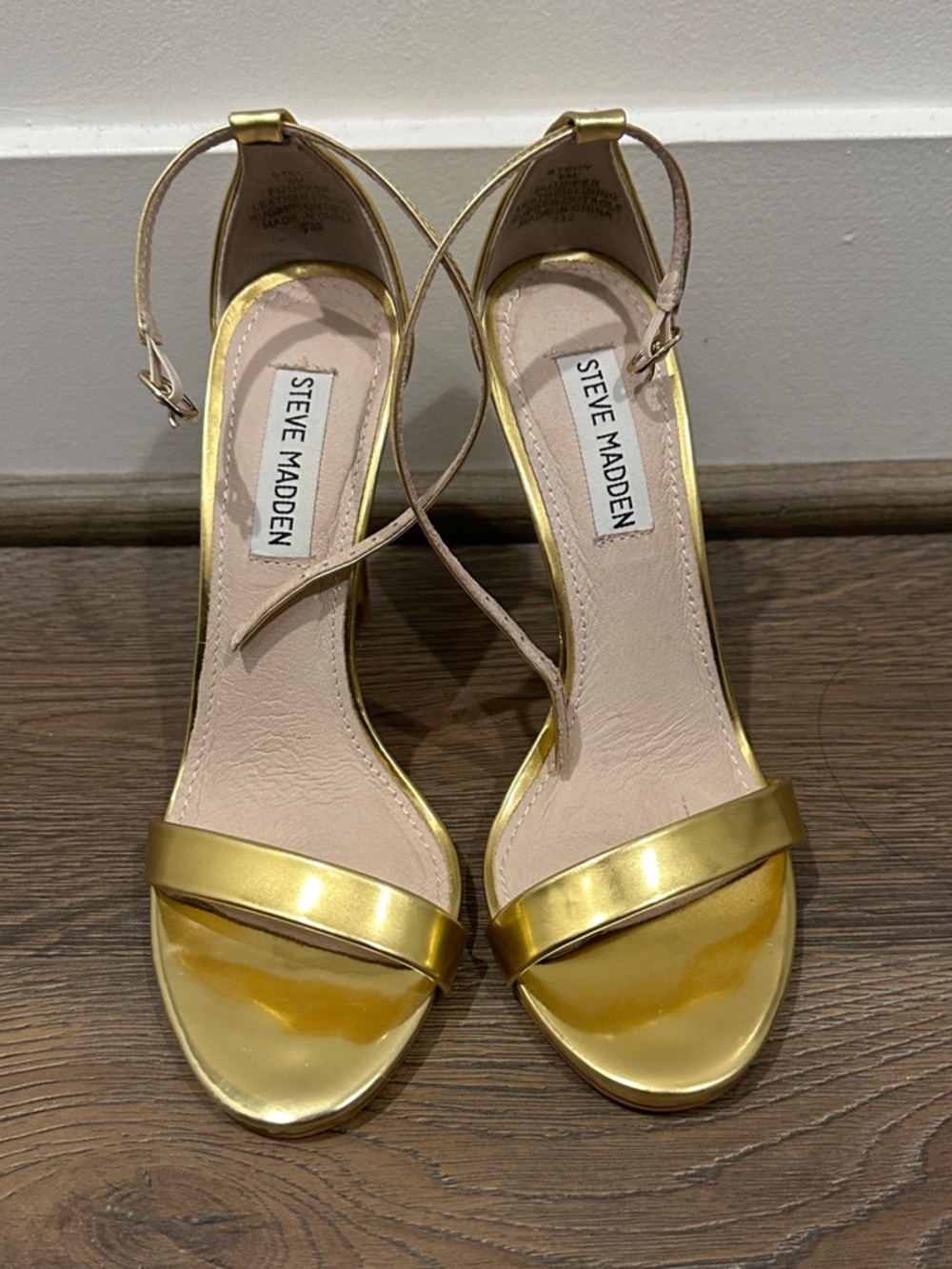 Steve Madden Stecy Metallic Gold Ankle-Strap Heels